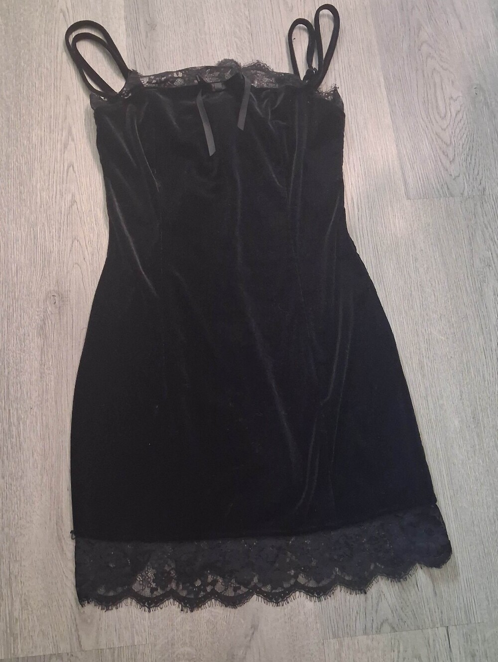 Cider Black Velvet Slip Mini Dress Lace Trim Coquette Goth Size S